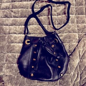 Linea Pelle Black Leather Mini Hobo Bag